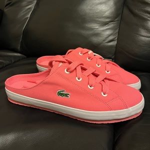 Lacoste Women's Glow Pink Salmon Lace Up Mules Slip On Casual Sneakers Shoes